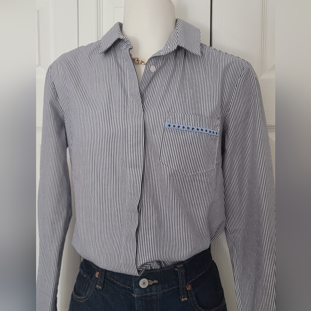 MAXMARA Beaded Accent Western Striped Shirt